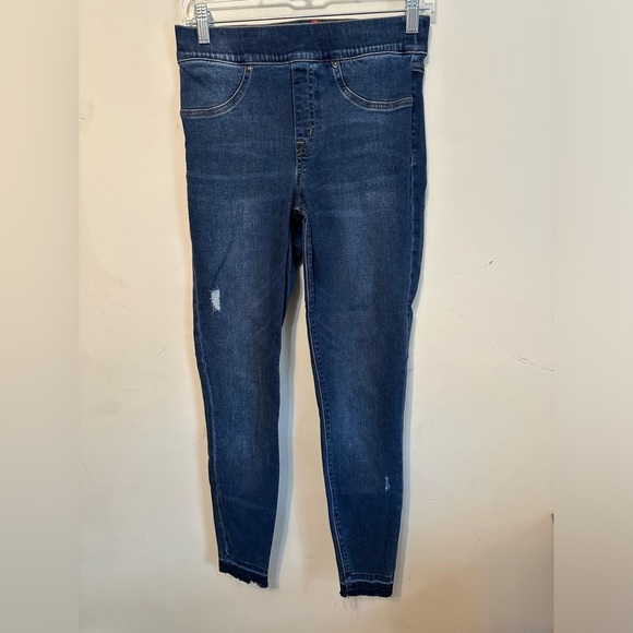 Spanx Distressed Ankle Skinny Jeans, Medium Wash Raw Hem Size Small - Picture 3 of 7